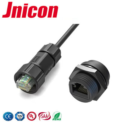 UL PA66 स्क्रू लॉक नायलॉन Cat5e M19 RJ45 जलरोधक कनेक्टर