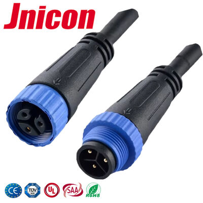 आउटडोर एलईडी के लिए स्वर्ण-लेपित 3 पिन वाटरप्रूफ केबल कनेक्टर M15 10A 300V